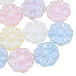 Mixed Color Rainbow Iridescent Plating Acrylic Beads, Glitter Beads, Flower, Mixed Color, 24x23x7mm, Hole: 3.5mm