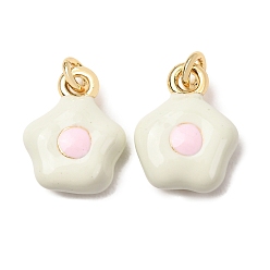 Beige Laiton émail pendentifs, charmes de fleurs, sans plomb et sans cadmium, plaqué longue durée, crémaillère plaquage, beige, 13x10x4mm, Trou: 3mm