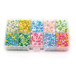 Mixed Color Glass Round Seed Beads Set, with Plastic Rectangle Box, Mixed Color, 1.7~3x1.5~3mm, Hole: 0.8mm, about 7500pcs/box