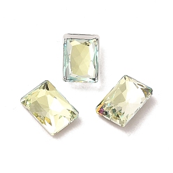 Jonquil Glass Rhinestone Cabochons, Point Back & Back Plated, Faceted, Rectangle, Jonquil, 6x4x2mm