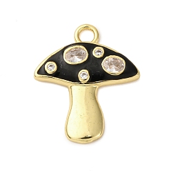 Черный Латунные микро проложить кубического циркония подвески, с эмалью, грибные прелести, стойки покрытие, долговечный, без кадмия и без свинца, реальный 18 k позолоченный, чёрные, 22.5x19.5x3 мм, отверстие : 2 мм