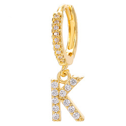 Letter K Clear Cubic Zirconia Initial Letter Dangle Hoop Earrings, Golden Brass Jewelry for Women, Letter.K, 22mm