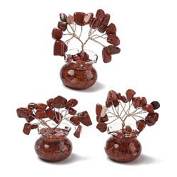Red Jasper Natural Red Jasper Chips Tree of Life Decorations, with Glass Pot Base & Copper Wire, Feng Shui Energy Stone Gift for Home Desktop Decoration, 26x52~56mm