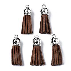 Сиена Искусственные замши кисточкой подвесные украшения, с концами пластмассового шнура ccb, платина, цвет охры, 35~37x10 мм, отверстие : 1.8 мм