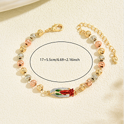 (52) Непрозрачная лаванда Элегантные латунные цепочные браслеты, браслеты из сплава для женщин, овальные с рисунками " virgin mary", разноцветные, внутренний диаметр: 6.69 дюйм (17 см)