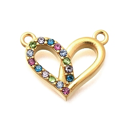 Разноцветный 304 подвески из нержавеющей стали, со стразами, ионное покрытие (ip), сердце, реальный 14 k позолоченный, красочный, 13x15x3 мм, отверстие : 1 мм