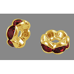 Светло-сиамский Латунь марки А горный хрусталь Spacer бисер, волнистый край, рондель, без никеля , золотые, Light Siam, 12x4 мм, отверстие : 2.5 мм