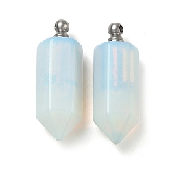 Опал Подвески для флаконов духов с опалитом, граненые подвески-пули для бутылок с 304 винтовыми дужками из нержавеющей стали, цвет нержавеющей стали, 42~44x16~16.5x14~14.5 мм, отверстие : 2.5 мм