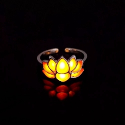 Gold Luminous Glow in the Dark Zinc Alloy Open Cuff Ring, Lotus, Gold, Inner Diameter: 17mm