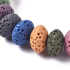 Colorful Natural Lava Rock Beads Strands, Dyed, Rondelle, Colorful, 8x5mm, Hole: 1.8mm, about 38pcs/strand, 7.48 inch(19cm)