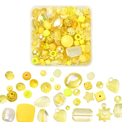 Yellow 100G Acrylic Beads, Mixed Shapes, Yellow, 5.5~28x6~20x3~11mm, Hole: 1~5mm
