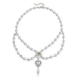 ZW776 steel color Double-layer high-gloss imitation pearl tassel love butterfly cross necklace - European and American jewelry.