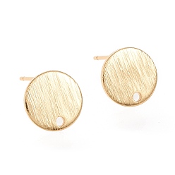 Real 18K Gold Plated Brass Stud Earring Findings, Long-Lasting Plated, Flat Round, Real 18K Gold Plated, 10x1mm, Hole: 1.2mm, Pin: 0.7mm