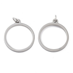 Ring 304 Stainless Steel Pendants, Laser Cut, with Jump Ring, Stainless Steel Color, Ring, 17x15x1mm, Hole: 2mm
