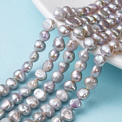 Light Grey Natural Cultured Freshwater Pearl Beads Strands, Dyed, Two Sides Polished, Light Grey, 7~9x5~6mm, Hole: 0.8mm, about 45~50pcs/strand, 13.7 inch
