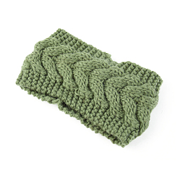 Dark Sea Green Polyacrylonitrile Fiber Yarn Warmer Headbands, Soft Stretch Thick Cable Knit Head Wrap for Women, Dark Sea Green, 210x110mm
