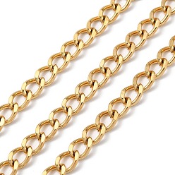 Golden Ion Plating(IP) 304 Stainless Steel Faceted Curb Chains, Unwelded, with Spool, Golden, 7x5x1mm, about 5m/Roll