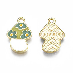 Vert Jaune Crémaillère placage pendentifs en émail d'alliage, sans cadmium et sans nickel et sans plomb, champignons, vert jaune, 19x12.5x1.5mm, Trou: 1.5mm