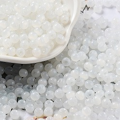 White Glass Seed Beads, Imitation Cat Eye, Rondelle, White, 4x3.3mm, Hole: 1.4mm