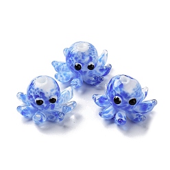Bleu Royal Perles lampwork, perles au chalumeau, faits à la main, avec l'émail, pieuvre, bleu royal, 13.5~15x20.5~24.5x21.5~24.5mm, Trou: 1.6~2mm