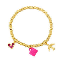 Rose pink Fun and Cute Coffee Cup Airplane Heart Bead Bracelet for Trendy European Style
