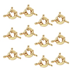 Real 18K Gold Plated Brass Spring Ring Clasps, with Bail Beads/Tube Bails, Nickel Free, Real 18K Gold Plated, 11.5mm, Hole: 2.5mm, 10set/box
