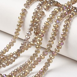 Bronze Plaquent verre transparent perles brins, plein arc-en-plaqué, facette, rondelle, tan, 3.5x3mm, Trou: 0.4mm, Environ 123~127 pcs/chapelet, 13.7~14.1 pouce (35~36 cm)