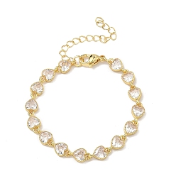 Прозрачный Браслеты-цепочки из латуни в форме сердца, инкрустированные кубическим цирконием, для женщин., стойки покрытие, без кадмия и без свинца, долговечный, золотые, прозрачные, 5.91 дюйм (15 см)