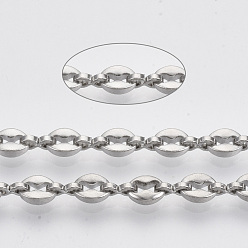Stainless Steel 304 Stainless Steel Coffee Bean Chain, with Spool, Unwelded, Stainless Steel Color, Link 1: 6x4.5x2mm, Link 2: 6x3x1mm, about 32.8 Feet(10m)/roll
