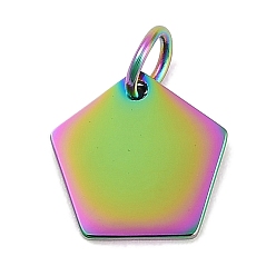 Rainbow Color Ионное покрытие (ip) 304 брелоки для штамповки из нержавеющей стали, с целью перехода в кольце, зеркальная полировка, пятиугольное очарование, Радуга цветов, 11x11.5x1 мм, отверстие : 3.5 мм