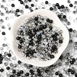 Black Glass Beads, Round, Mixed Style, Black, 4~4.5x4mm, Hole: 0.8mm, about 1000pcs/1 bag