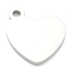 Stainless Steel Color 304 Stainless Steel Pendants, Stamping Blank Tag, Heart, Stainless Steel Color, 16x16x2mm, Hole: 1.5mm