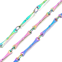 Rainbow Color Ионное покрытие (ip) 304 прутковые цепи из нержавеющей стали, пайки, с катушкой, Радуга цветов, 13x2x1.2 мм, 3.5x2.5x0.3 мм, около 32.81 футов (10 м) / рулон