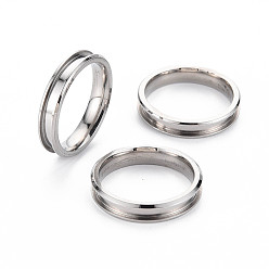 Stainless Steel Color 304 Stainless Steel Grooved Finger Ring Settings, Ring Core Blank, for Inlay Ring Jewelry Making, Stainless Steel Color, Inner Diameter: 17mm
