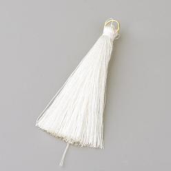 Creamy White Nylon Thread Tassel Pendants Decoration, with Brass Findings, Golden, Creamy White, 35x7mm, Hole: 7mm