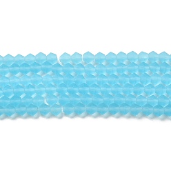 Sky Blue Imitate Austrian Crystal Frosted Glass Beads Strands, Grade AA, Faceted Bicone, Sky Blue, 4.5x3.5~4mm, Hole: 1mm, about 87~89pcs/strand, 13.98''~13.39''(33.5~34cm)