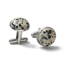 Далматинских Джаспер 304 пуговицы на манжетах из нержавеющей стали., с натуральной далматинской яшмой, для аксессуаров одежды, полукруглый, 30~31x17.5 мм