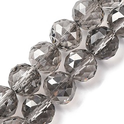 Темно-Серый Прозрачные стеклянные бусины гальваническим пряди, круглые, граненые, темно-серый, 12x11 мм, отверстие : 1.6 мм, около 33 шт / нитка, 14.37 дюйм (36.5 см)