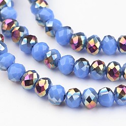 Cornflower Blue Electroplate Glass Beads Strands,  Half Plated, Faceted Rondelle, Cornflower Blue, 6x4mm, Hole: 1mm, about 100pcs/strand, 15.7 inch