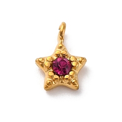 Роза 304 из нержавеющей стали амулеты горный хрусталь, ионное покрытие (ip), реальный 14 k позолоченный, звезда очарование, роза, 8x6x2.5 мм, отверстие : 1.1 мм