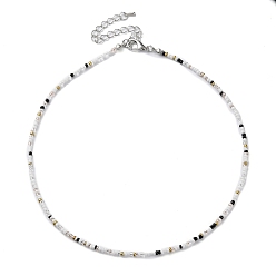 White Glass Beaded Necklace, with Alloy Clasps, White, 16.10 inch(40.9cm)