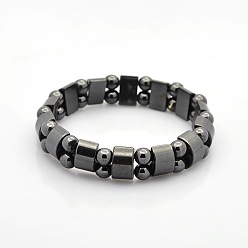 Hematite Magnetic Hematite Tow Row Rectangle and Round Beads Stretch Bracelets for Valentine's Day Gift, 60mm