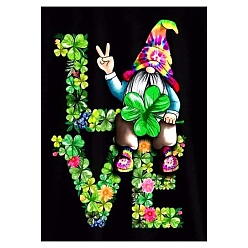 Lime Green Gnome/Dwarf Shamrock Word LOVE Pattern DIY Diamond Painting Kit, Including Resin Rhinestones Bag, Diamond Sticky Pen, Tray Plate and Glue Clay, Lime Green, 400x300mm