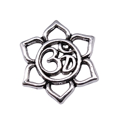Antique Silver Chakra Theme Tibetan Style Alloy Pendants, Flower with Ohm/Aum, Antique Silver, 23x23mm