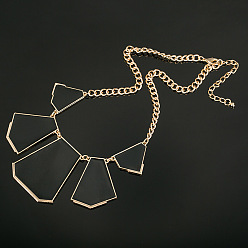 black Shiny Necklace with Polygon Pendant - Multi-color Options, Accessories.