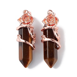 Тигровый глаз Естественно тигровый глаз отметил кулоны, подвески с гранеными пулями, с покрытием из розового золота из сплава с розовым покрытием, без кадмия и без свинца, 47~49.5x16.5x16 мм, отверстие : 8x5 мм