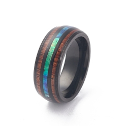 Sienna Ion Plating(IP) 304 Stainless Steel Paua Shell Cuff Ring for Women, Wood Wide Band Open Rings, Sienna, 8mm, Inner Diameter: US Size 7 1/4(17.5mm)