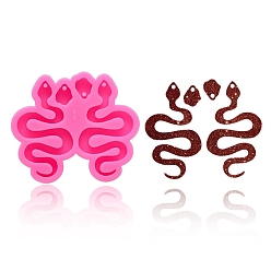 Deep Pink DIY Snake Pendant Silicone Molds, Resin Casting Molds, for UV Resin, Epoxy Resin Jewelry Making, Deep Pink, 68x82x9mm
