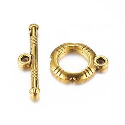 Antique Golden Tibetan Style Alloy Toggle Clasps, Antique Golden, Lead Free and Cadmium Free, Ring: 14.5x12mm, Bar: 22x5, Hole: 2mm