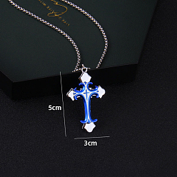 Blue Alloy Enamel Crucifix Cross Pendant Necklace for Easter, Blue, 27.56 inch(70cm)